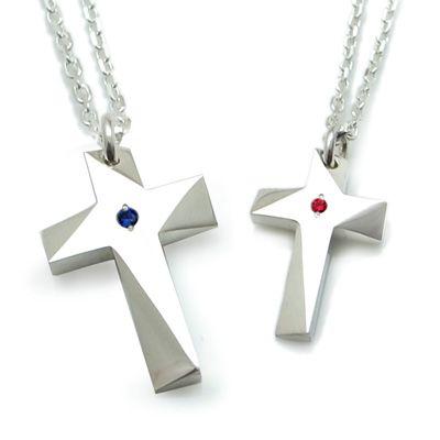 送料無料 [Glass] クロス 十字架 誕生石 シルバーペアペンダント