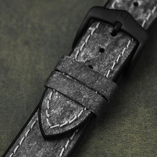 HIRSCH ヒルシュ Stone Winter  0925044050-5-22 ブラック 取付幅 22mm 腕時計用交換バンド アニマルフリー スレートストーン使用 天然素材 爆買の画像