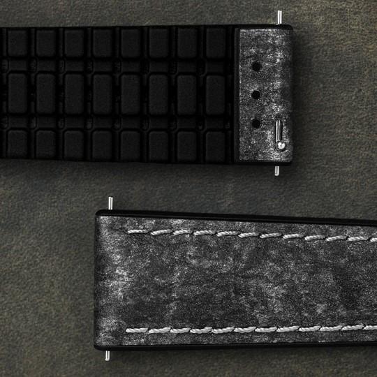 HIRSCH ヒルシュ Stone Winter  0925044050-5-22 ブラック 取付幅 22mm 腕時計用交換バンド アニマルフリー スレートストーン使用 天然素材 爆買の画像