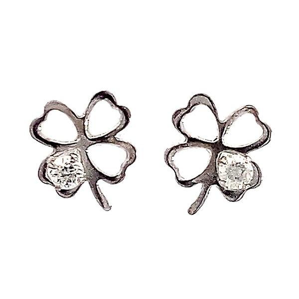 262084）日本製 クローバー ダイヤ入りピアス 14k 直結 ホワイト 