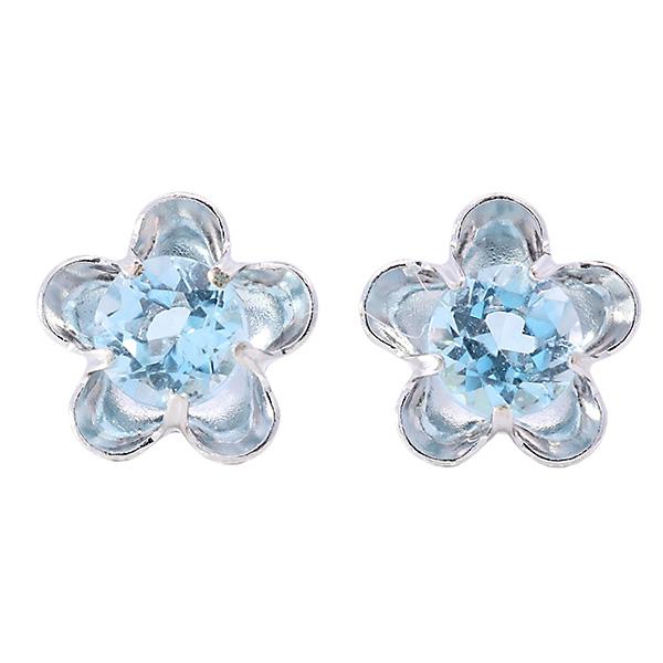 267040）日本製 フラワー ブルートパーズ ピアス K14WG 一粒 14K