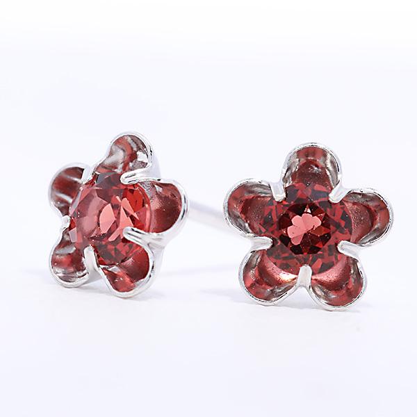 267041）お花 ガーネット ピアス 1月誕生石 14k K14 14金 ホワイト 