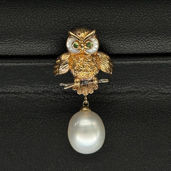 RITCHEY（リッチー） K18PGナンヨウパール ブローチ フクロウ 動物