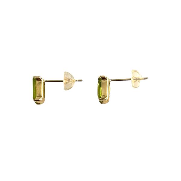 18金イエローゴールド　ベリドットピアス K18YG ペリドットピアス 1.0ct エメラルドカット 両耳用 18金