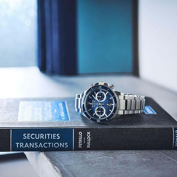 【稼働/美品/付属】Bulova マリンスター クロノグラフ ブルー文字盤 QZ BULOVA（ブローバ） Marine Star マリンスター クォーツ クロノグラフ