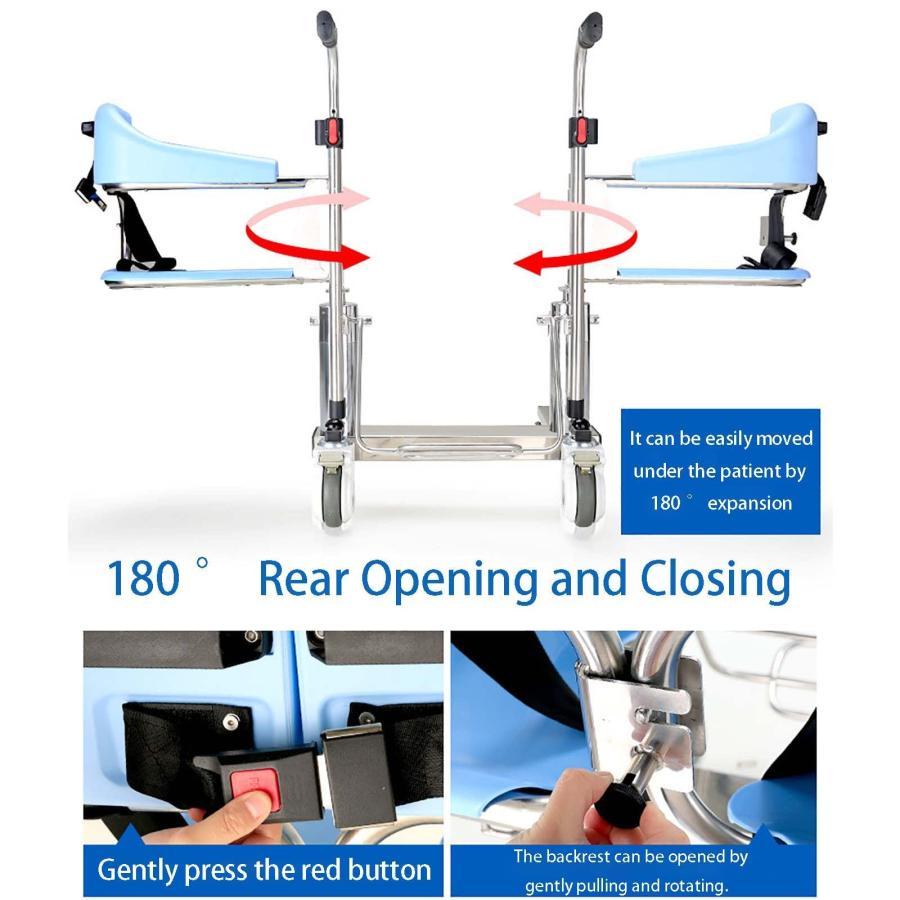 患者リフト 患者リフト、ポータブル移送リフター 180°分割シート付き多機能シャワーチェア、家庭用ポータブル輸送車椅子ベッドサイド便器椅子 患者リフト