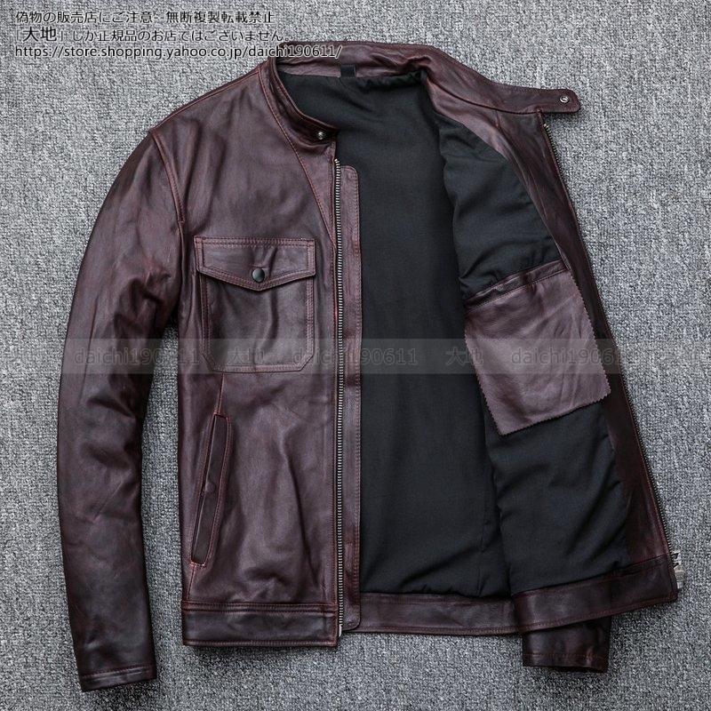 レザージャケット メンズ 革ジャン 本革 バイク ライダース 羊革 シングル ミディアム スリムタイプ 細身 ブランド ジャケット ミリタリー レザーコート