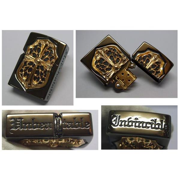 新品正規品 規格外の重厚感！復刻 纏鎧 各300個限定モデル METAL-JACKET 2FMJ-CRSBKG(黒Niミラー両面ゴールド装飾 3面文字刻印)ZIPPO☆おまけメンテブラシ付き！の画像