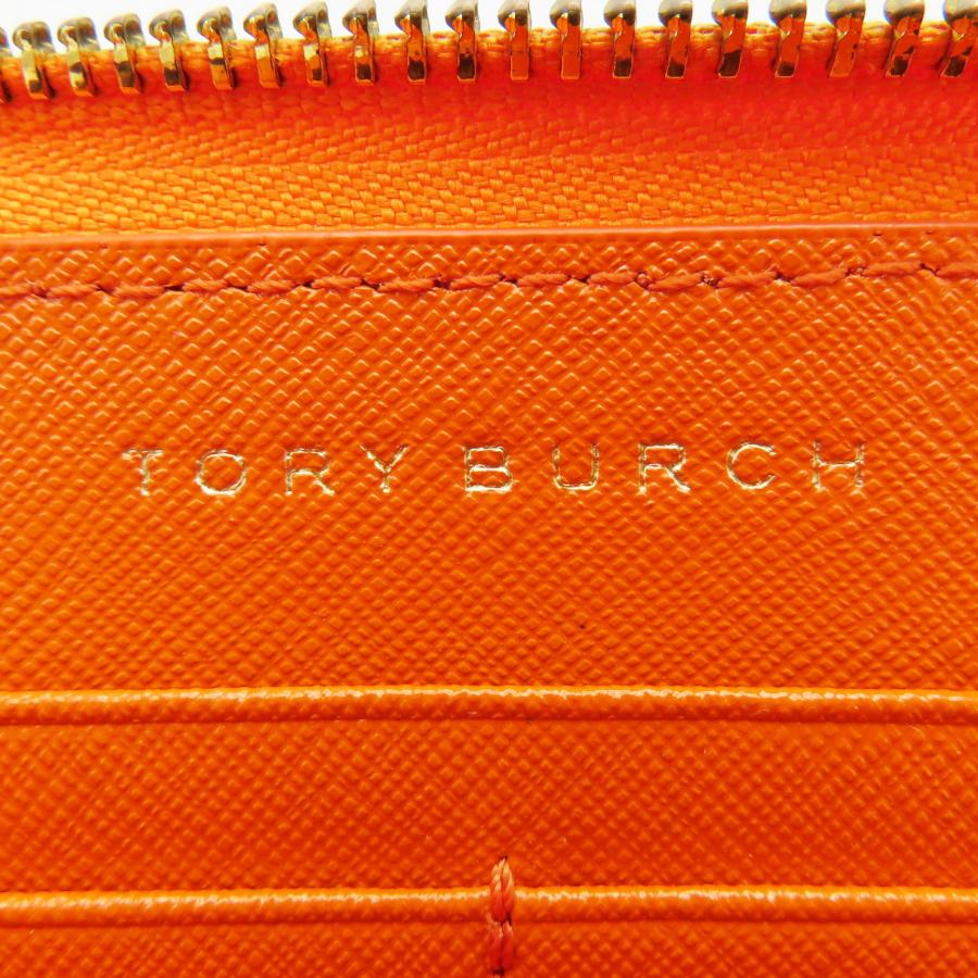 K03 TORY BURCH トリーバーチ ロゴ PVCコーティング ラウンドファスナー 長財布 オレンジ｜daifugo888｜09