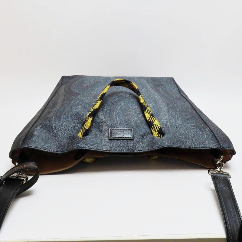 T02-k086 ETRO エトロ ペイズリー柄 チャーム付き PVC/レザ― 2WAY