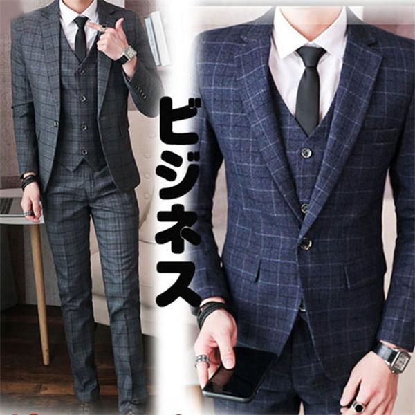 メンズスーツ チェック柄 3点セット スリーピース スーツ メンズ 結婚式 リクルート 入学式 卒業式 成人式 ビジネススーツ スリムスーツ 紳士服 01feb2nxf02 大福亭 通販 Yahoo ショッピング