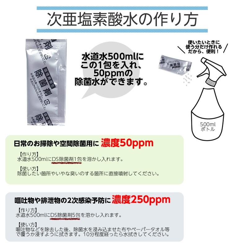 （メール便対応）次亜塩素酸水生成剤 大源製薬のDS除菌剤 10包入り 1包で50ppm除菌水500ml作れます！ |  | 01