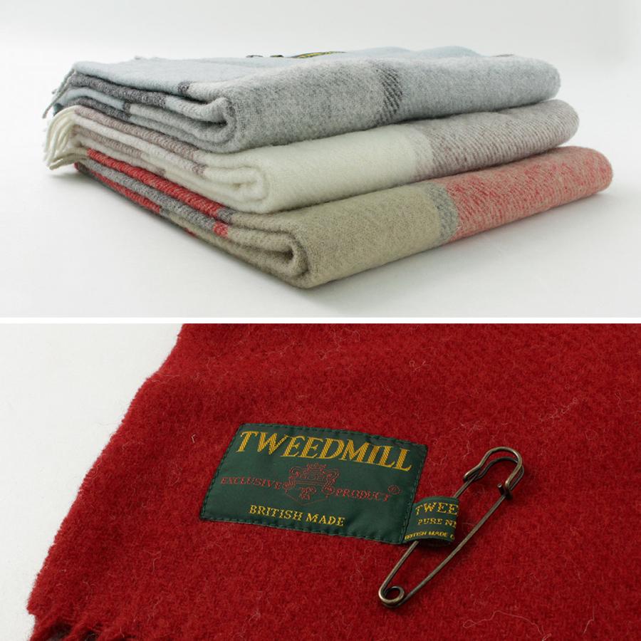 未使用　Tweed Mill イギリス製　　大判ストール TWEED MILL（ツイードミル） 74×180 ブロックチェック ブランケット