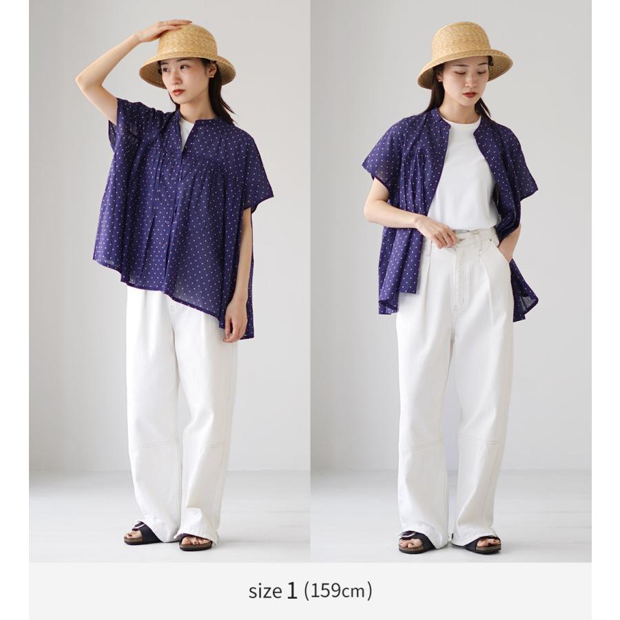 SOILコットンボイルドット シャツ&パンツ SOIL（ソイル） コットンボイル ドットプリント バンドカラーシャツ