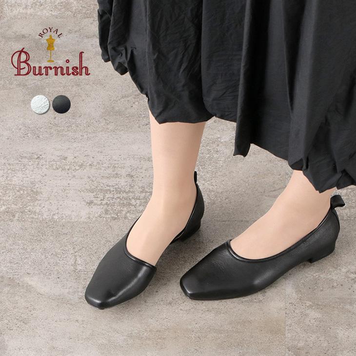 Royal スクエアトゥ Burnish ロイヤルバーニッシュ サイドカット パンプス レディースファッション スクエアトゥ ローヒール 日本