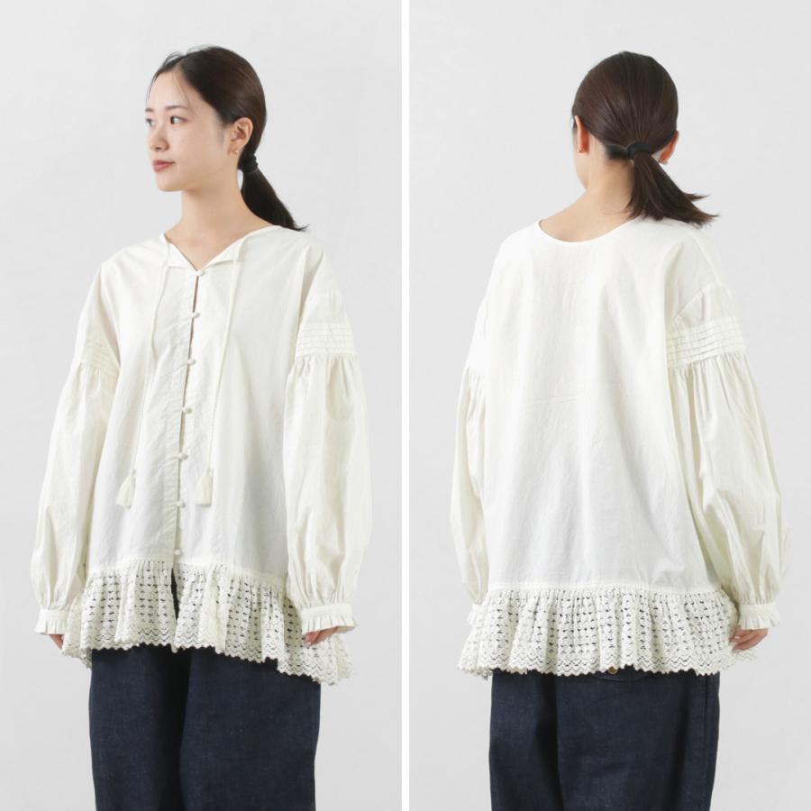 tumugu（ツムグ） コットンキャンブリック起毛 2WAY 裾レース ブラウス