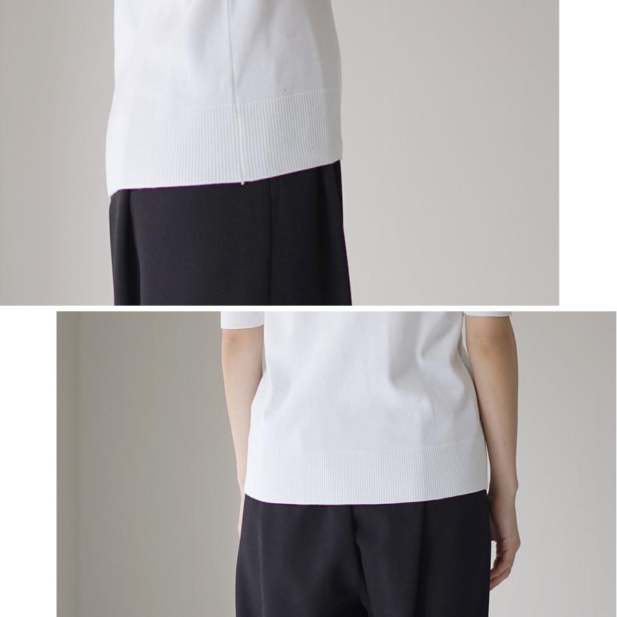 【美品】 INGEBORG クロシェニット襟半袖カットソー 9 ホワイト Trish（トリッシュ） ニット セーター クロシェ編みV開きプルオーバー