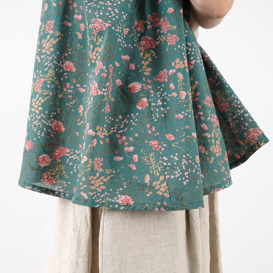 SOIL（ソイル） コットン フラワープリント バンドカラー ギャザー