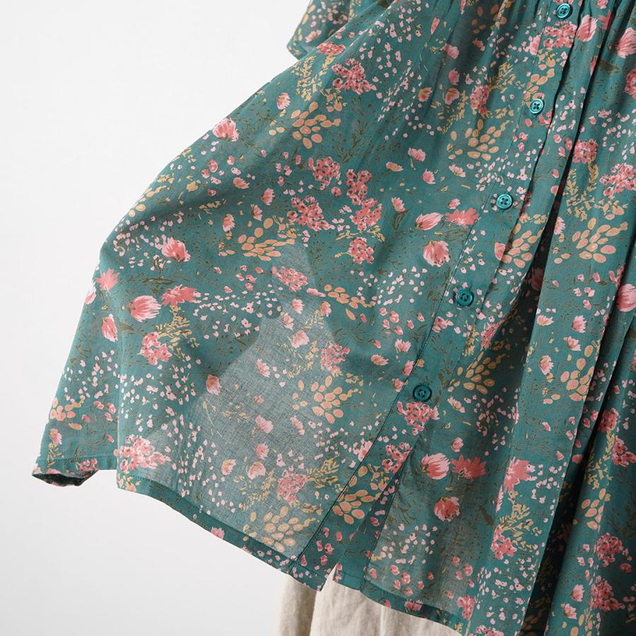 SOIL（ソイル） コットン フラワープリント バンドカラー ギャザー