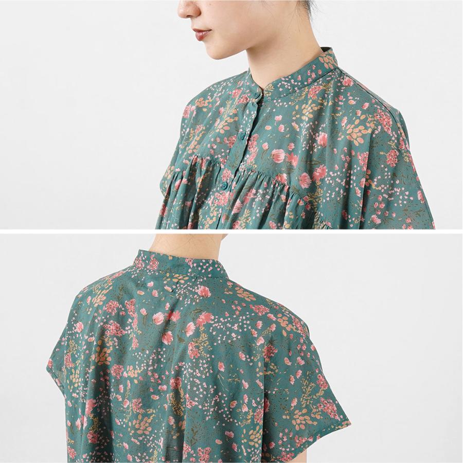 SOIL（ソイル） コットン フラワープリント バンドカラー ギャザー