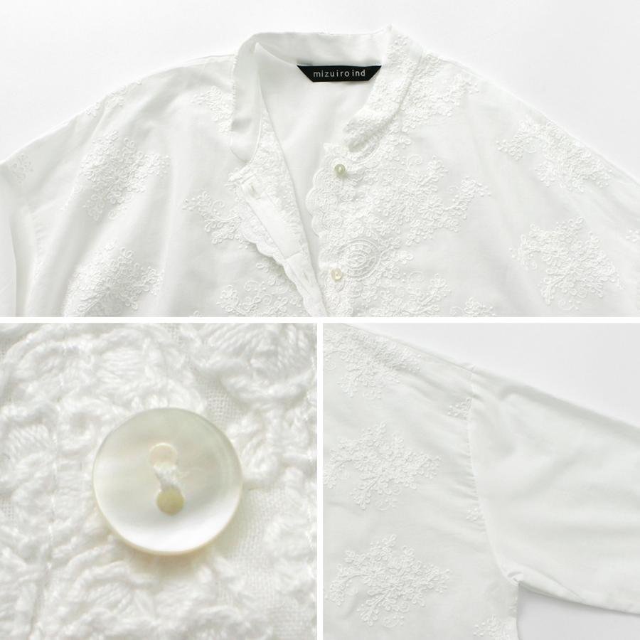 mizuiroind（ミズイロインド） レース スタンドカラー シャツ