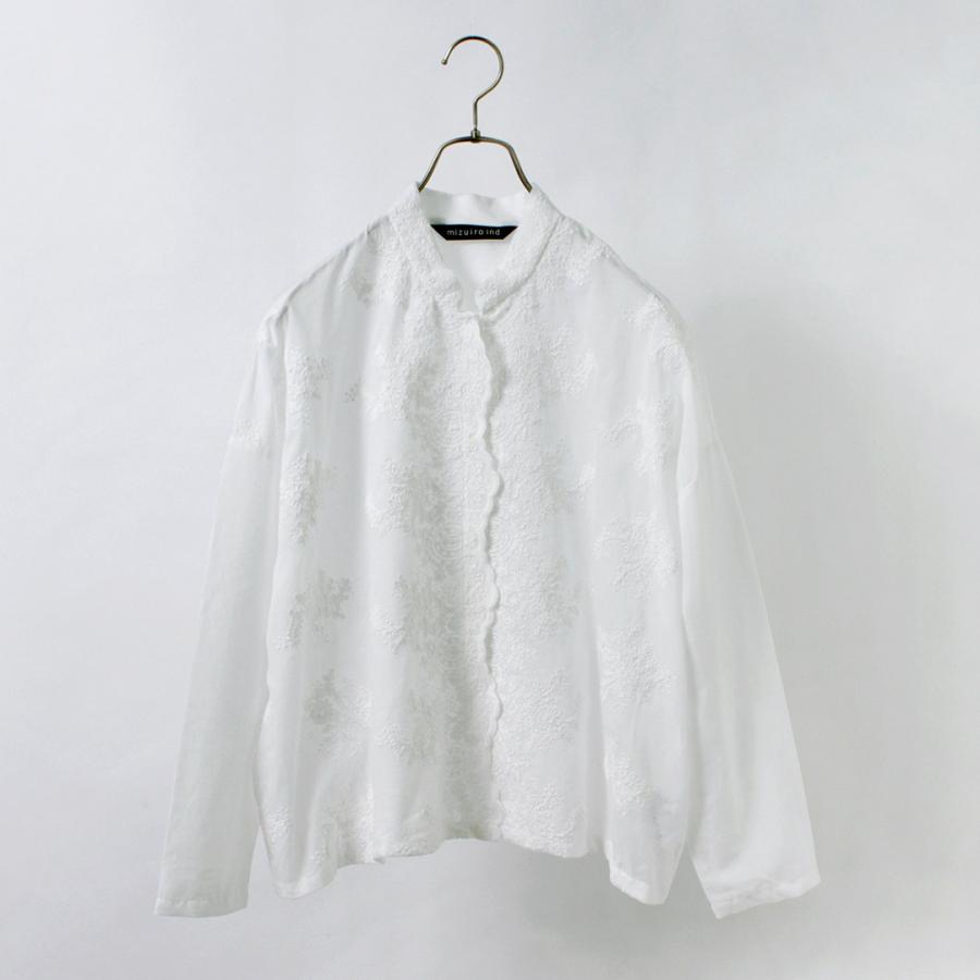 mizuiroind（ミズイロインド） レース スタンドカラー シャツ