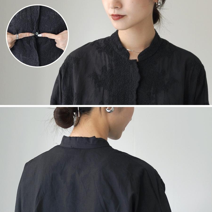 mizuiroind（ミズイロインド） レース スタンドカラー シャツ