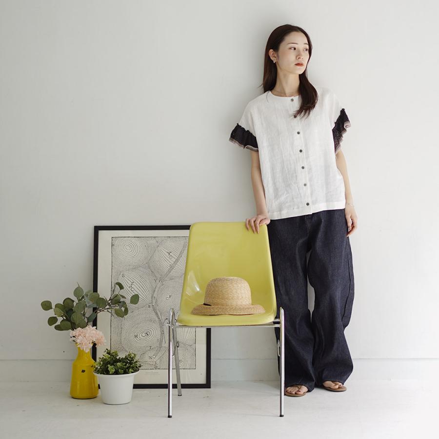 mao made（マオメイド） フリルスリーブ リネン 布帛 Tシャツ / 半袖