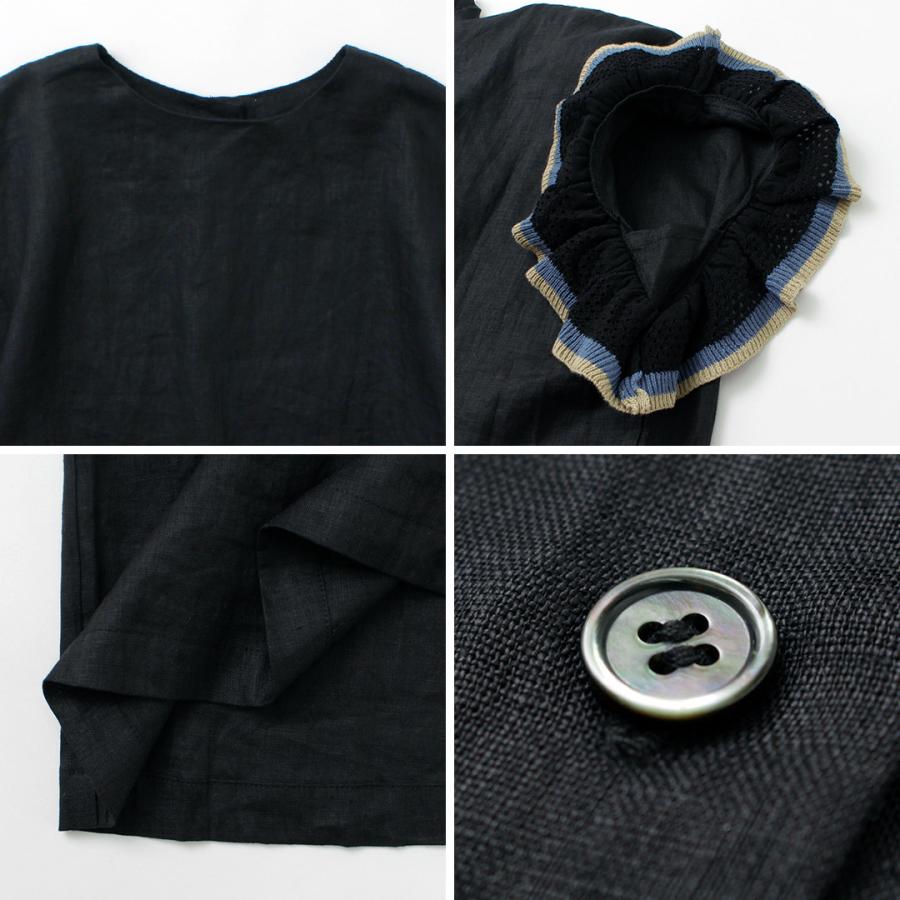 ハンドメイド 『リネン フリルスリーブ シャツ *フジイロ* フリーサイズ』 ハンドメイド 『リネン フリルスリーブ シャツ *フジイロ