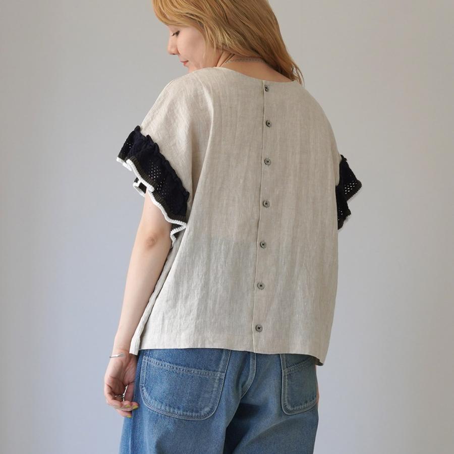 mao made（マオメイド） フリルスリーブ リネン 布帛 Tシャツ / 半袖