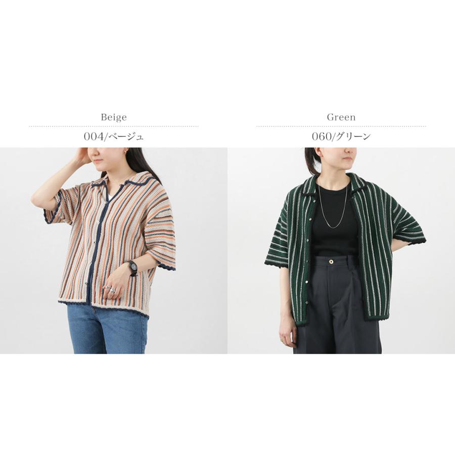 Johnbull（ジョンブル） すかしストライプニットポロカーデ