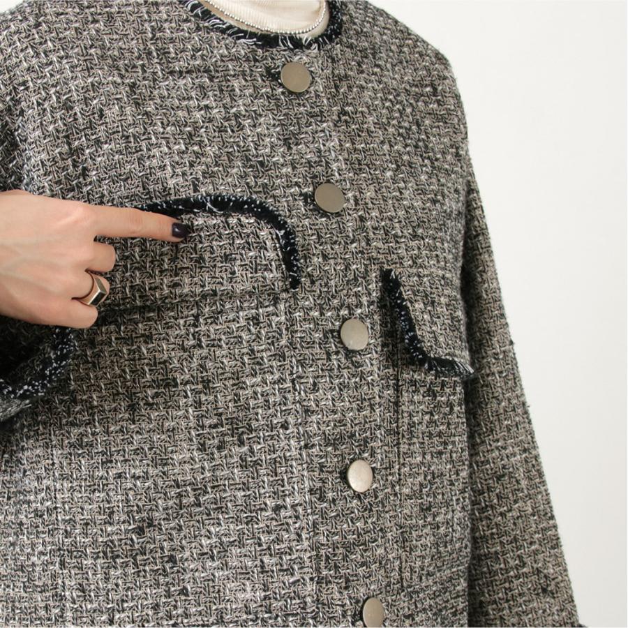 KHAKI（カーキ） ツイード ミリタリージャケット / レディース ノーカラージャケット ライトアウター 18851GochI by