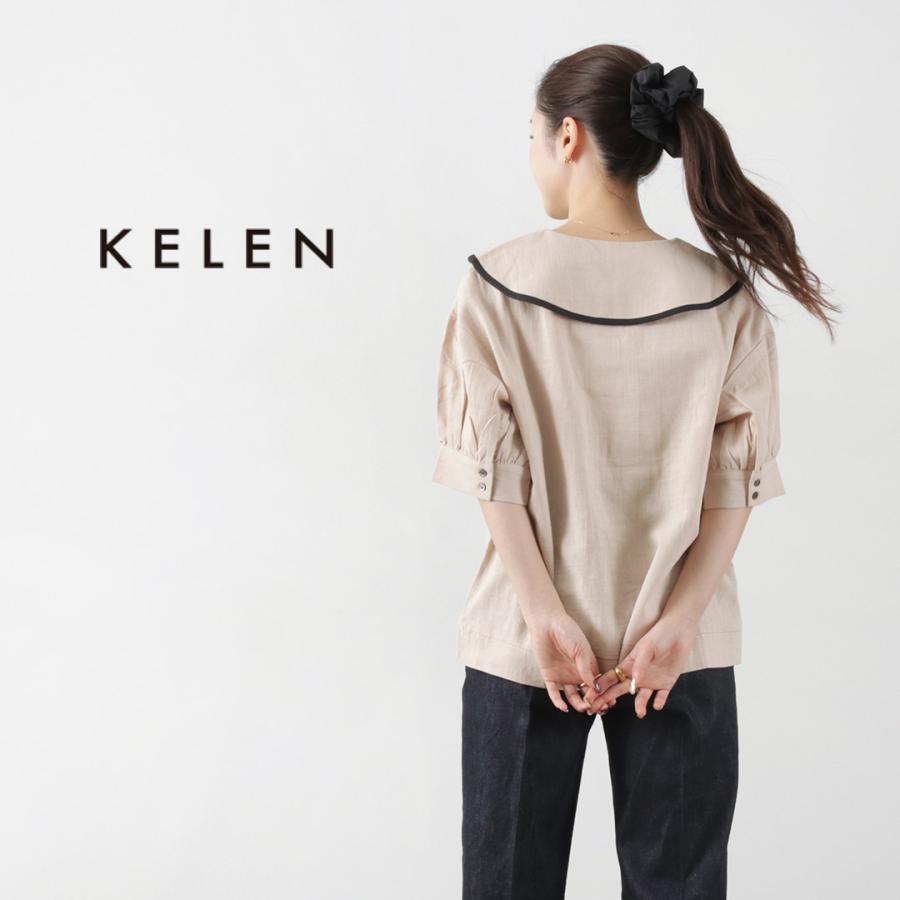 KELEN（ケレン） LALAT ラウンドカラー デザイントップス / レディース ブラウス 半袖 5分袖 襟付き 麻 リネン ビッグカラー｜daigochi｜07