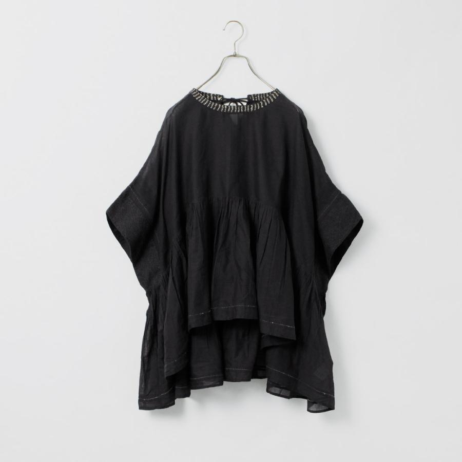 tumugu（ツムグ） ステッチワーク カディコットン ポンチョブラウス