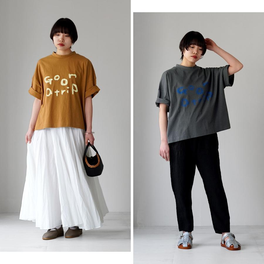 TUMUGU（ツムグ） ラフィ天竺 モックネック プリントT ( go on a trip ) 日本製 / レディース 半袖 5分袖の画像