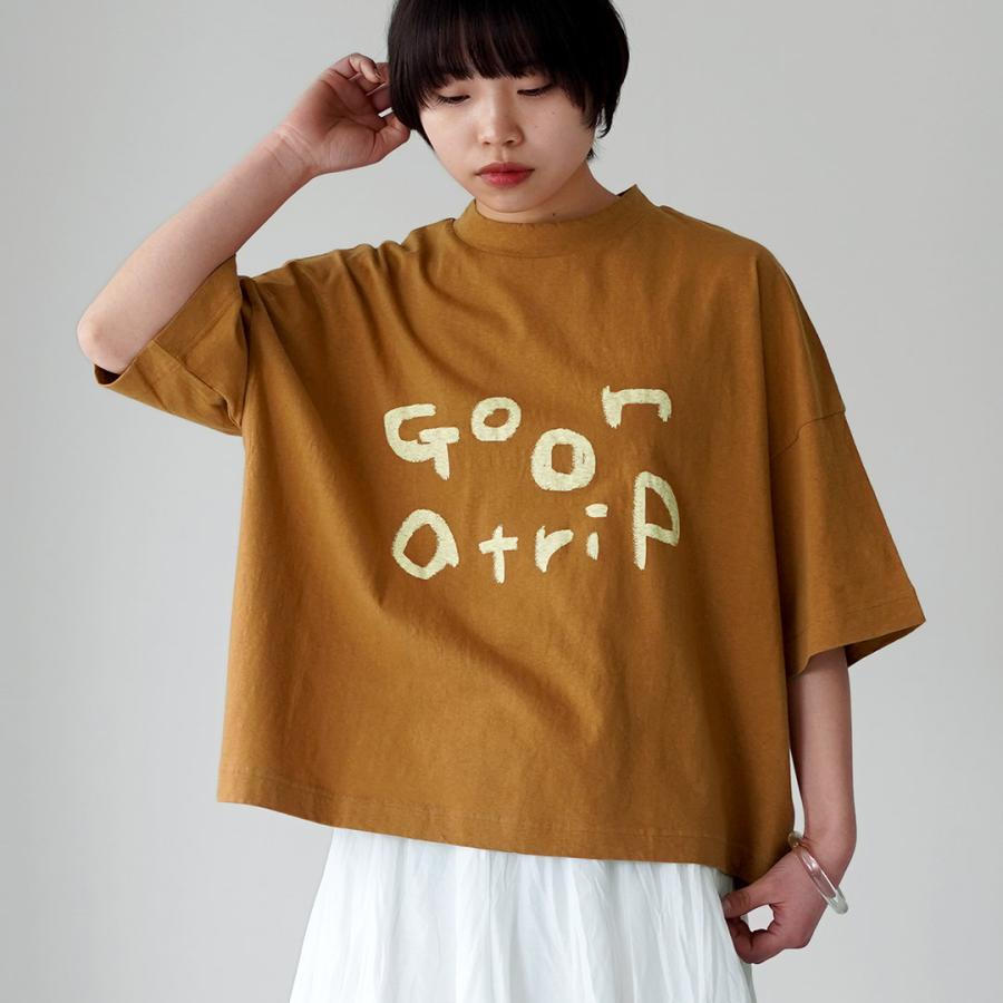 TUMUGU（ツムグ） ラフィ天竺 モックネック プリントT ( go on a trip ) 日本製 / レディース 半袖 5分袖の画像