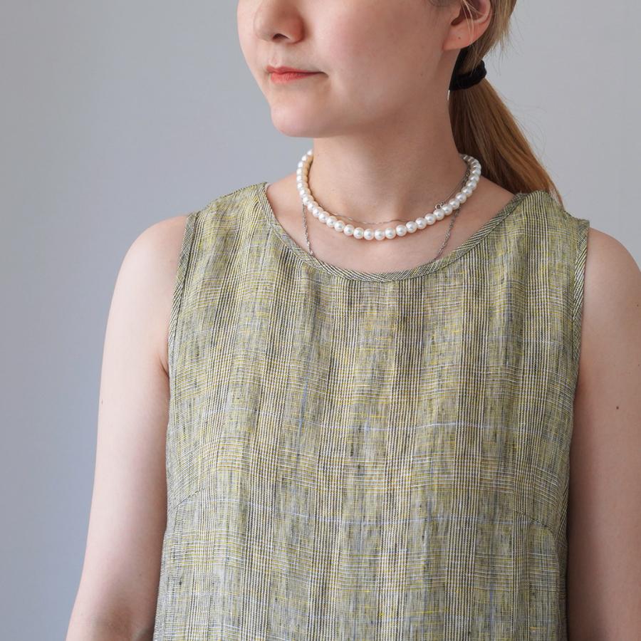 mao made（マオメイド） リネン チェック＆ストライプ ワンピース