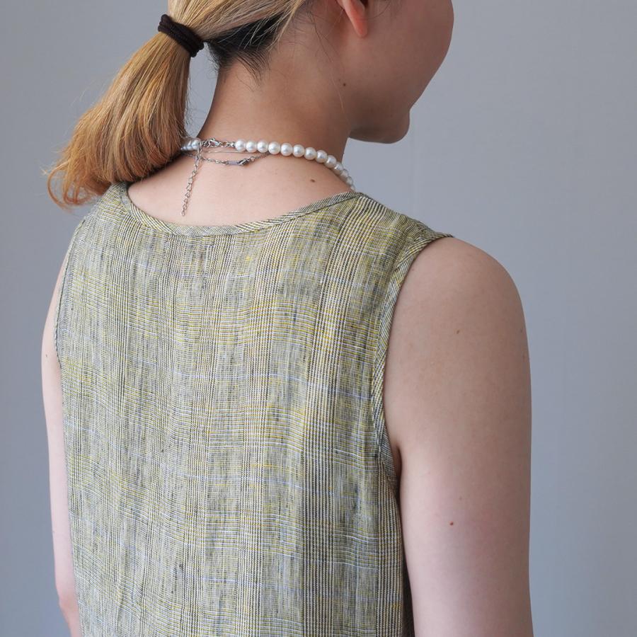 mao made（マオメイド） リネン チェック＆ストライプ ワンピース