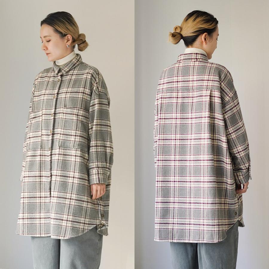 美品 ツムグ シャツジャケット シャツワンピース 羽織り ロング tumugu（ツムグ） ウォームコットン チェック シャツジャケット