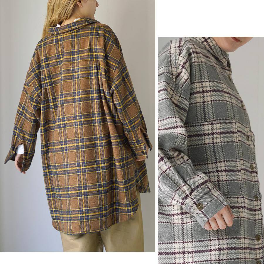 美品 ツムグ シャツジャケット シャツワンピース 羽織り ロング tumugu（ツムグ） ウォームコットン チェック シャツジャケット