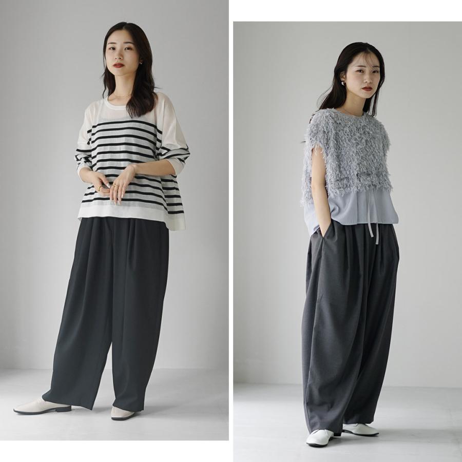 mizuiro ind（ミズイロインド） ワイド タック パンツ 日本製 / レディース ウエストゴム 総ゴム ハイウエストの画像