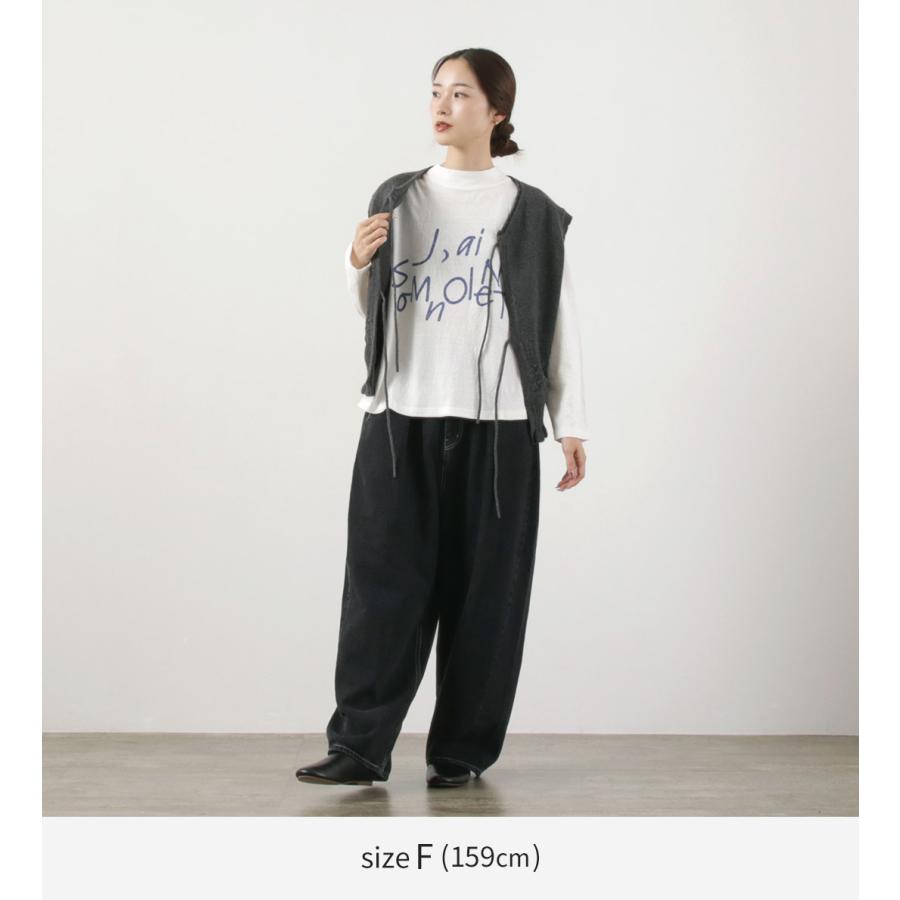 近年 美品✨慈雨　モックネック　変形ヘムカットソー　40 tumugu（ツムグ） ラフィ天竺2 プリント長袖T モックネック