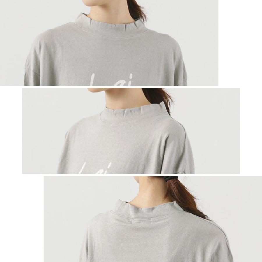 近年 美品✨慈雨　モックネック　変形ヘムカットソー　40 tumugu（ツムグ） ラフィ天竺2 プリント長袖T モックネック