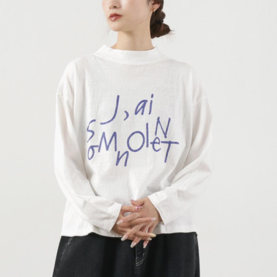 近年 美品✨慈雨　モックネック　変形ヘムカットソー　40 tumugu（ツムグ） ラフィ天竺2 プリント長袖T モックネック