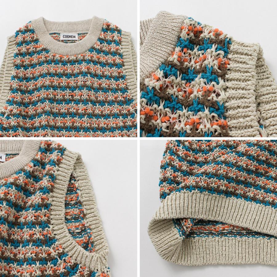 新品＊COOHEM コーヘン ロングニットベストカーディガン ウール 米富繊維 COOHEM コーへン ウール ノルディック柄 ニット ベスト 13-224