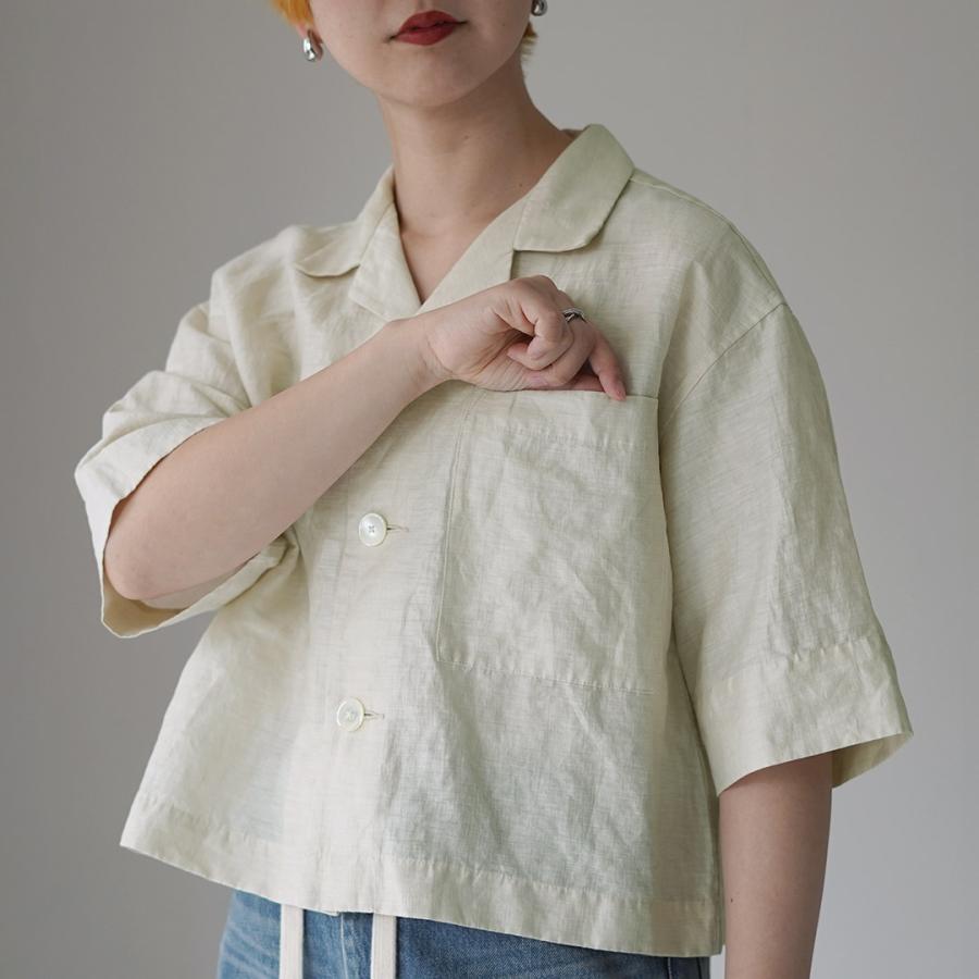 LE GLAZIK（ル グラジック） リネンレーヨン オープンカラー シャツ / レディース ブラウス 半袖 五分袖 麻の画像