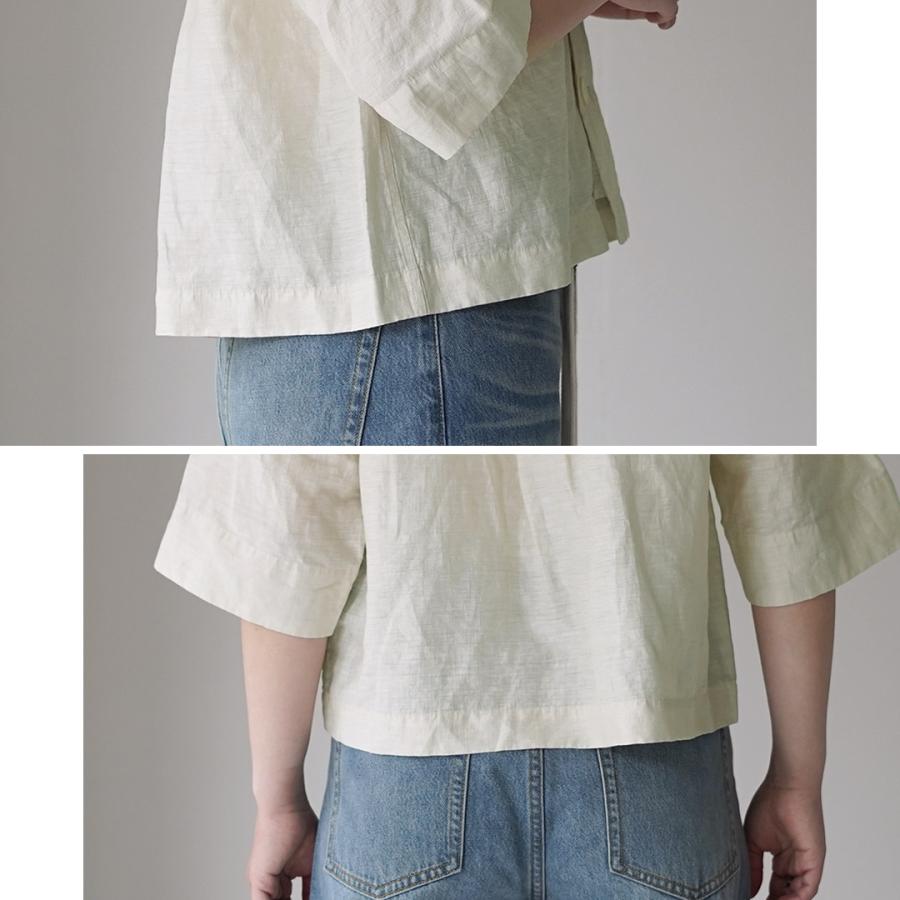 LE GLAZIK（ル グラジック） リネンレーヨン オープンカラー シャツ / レディース ブラウス 半袖 五分袖 麻の画像