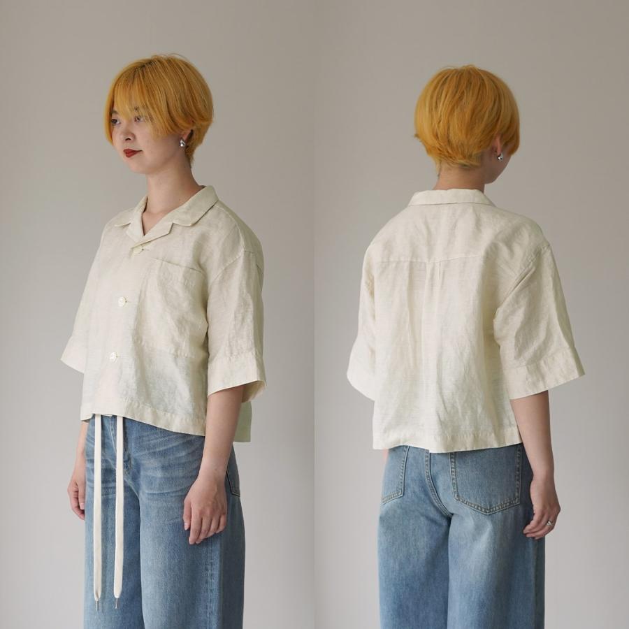 LE GLAZIK（ル グラジック） リネンレーヨン オープンカラー シャツ / レディース ブラウス 半袖 五分袖 麻の画像