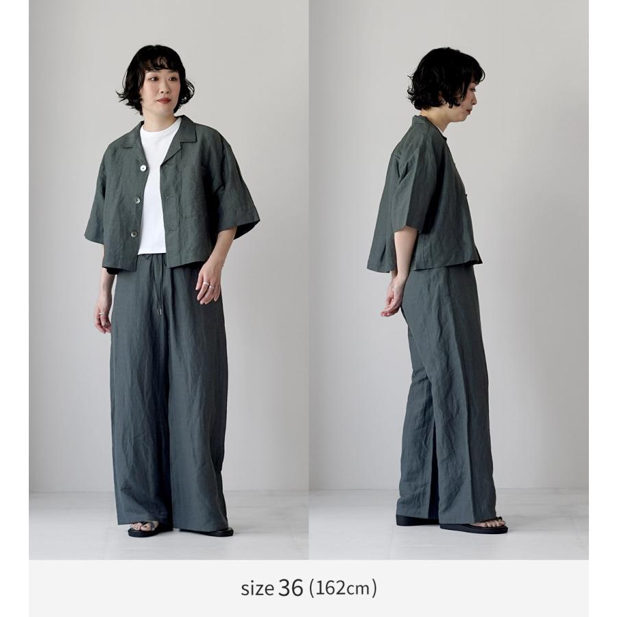 LE GLAZIK（ル グラジック） リネンレーヨン オープンカラー シャツ / レディース ブラウス 半袖 五分袖 麻の画像