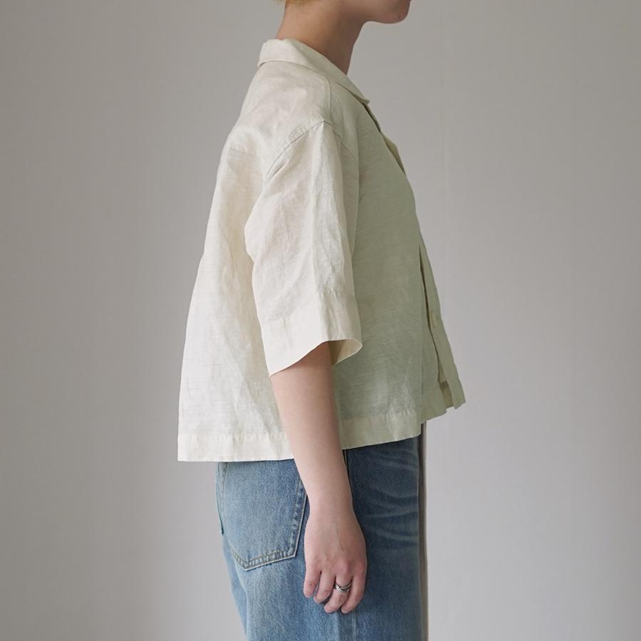 LE GLAZIK（ル グラジック） リネンレーヨン オープンカラー シャツ / レディース ブラウス 半袖 五分袖 麻の画像
